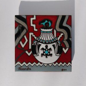 CLEO TEISSEDRE 6" TILE ART-Southwestern-Coaster-Trivet-Wall Decor-Vintage